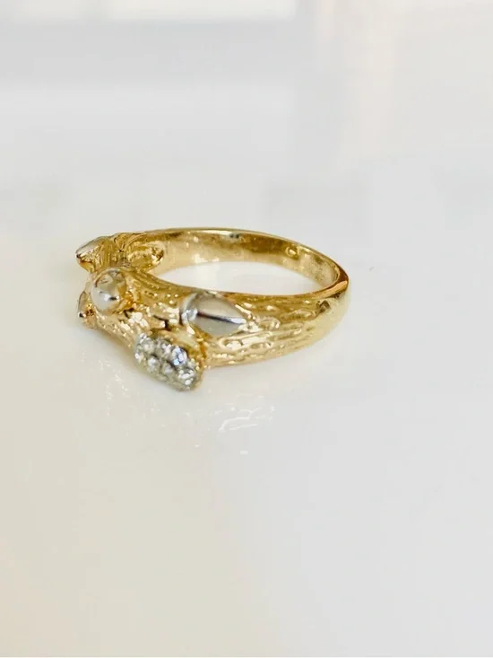 Gold and silver tone branch thorns rhinestone statement costume cocktail ring - Picture 6 of 13